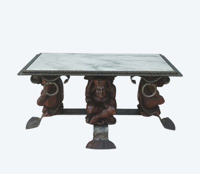 Jean-Maurice ROTHSCHILD (1902-1999) Table basse en fer forgé et marbre 1950