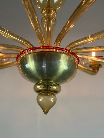 Venezianischer Kronleuchter aus Muranoglas in Mordoré mit rotem Netz, Venini Um 1940