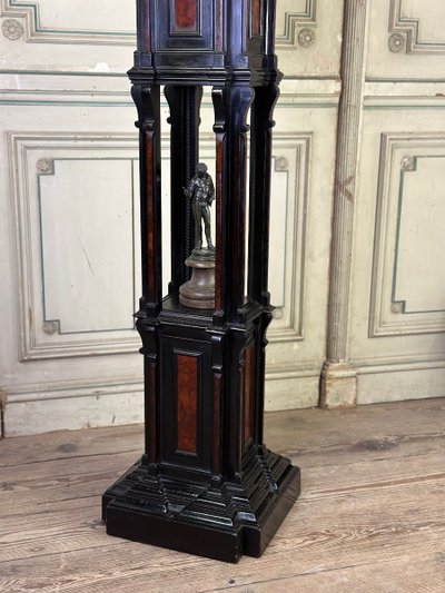 Sellette En Bois Noirci Et Placage De Loupe, Superbe Assemblage De Moulures Circa 1880