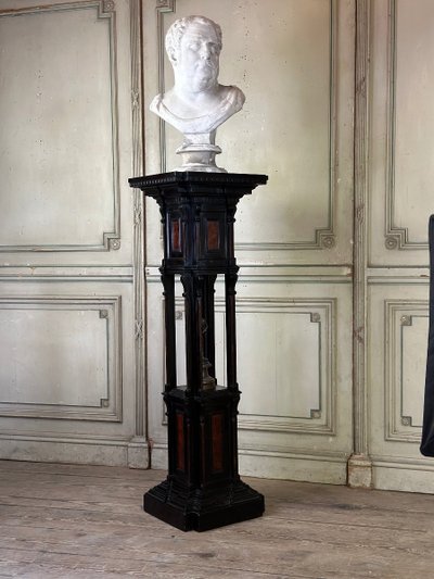 Sellette En Bois Noirci Et Placage De Loupe, Superbe Assemblage De Moulures Circa 1880