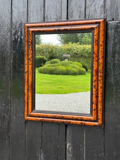 Specchio in tartaruga e legno riccio nero nello stile di Antwerp Frames