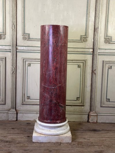 Pink Marble Column On A Carrara White Base Circa 1880