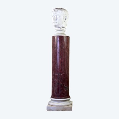 Colonne En Marbre Rose Sur Une Base En Blanc De Carrare Vers 1880