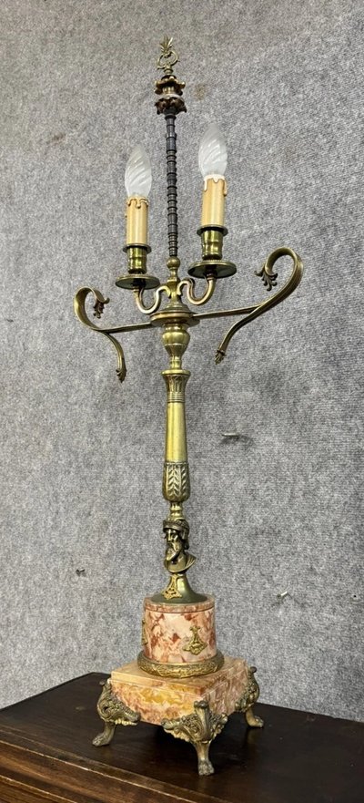 Empire period lamp in bronze and marble