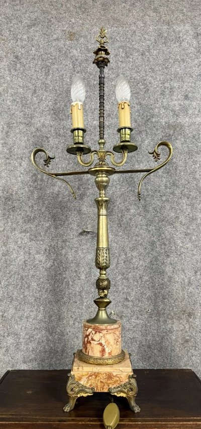 Empire period lamp in bronze and marble