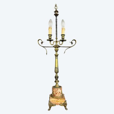 Empire period lamp in bronze and marble