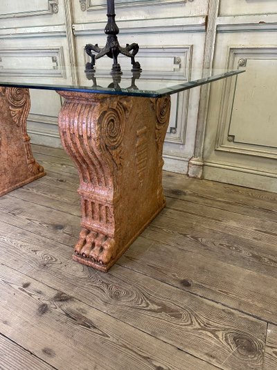 Paire De Socles De Table En Marbre Rouge De Vérone, Italie, XIXème Siècle