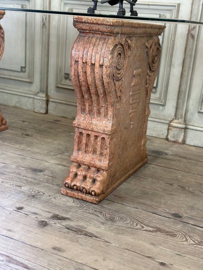 Paire De Socles De Table En Marbre Rouge De Vérone, Italie, XIXème Siècle