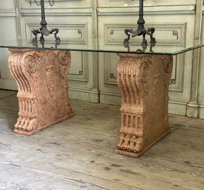 Paire De Socles De Table En Marbre Rouge De Vérone, Italie, XIXème Siècle