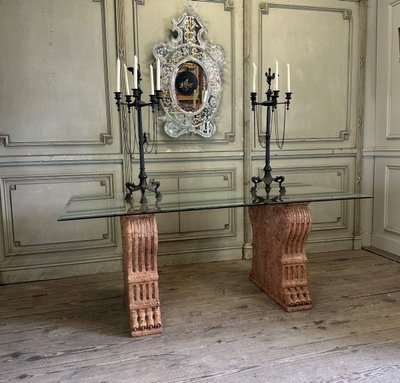 Paire De Socles De Table En Marbre Rouge De Vérone, Italie, XIXème Siècle