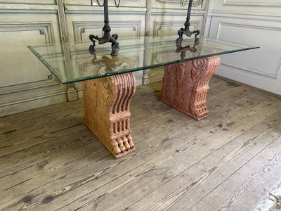 Paire De Socles De Table En Marbre Rouge De Vérone, Italie, XIXème Siècle
