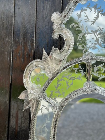 Miroir Vénitien En Verre De Murano Incolore, Vers 1940
