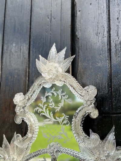Miroir Vénitien En Verre De Murano Incolore, Vers 1940