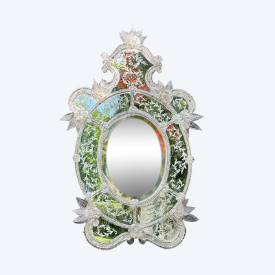 Miroir Vénitien En Verre De Murano Incolore, Vers 1940