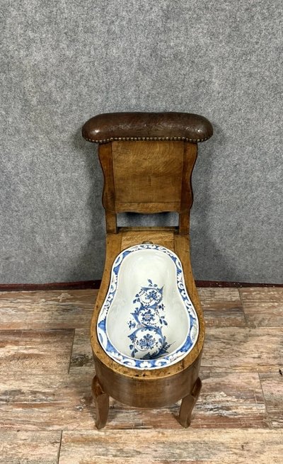 Louis XV period solid walnut commodity seat or bidet circa 1750