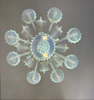 Venetian Chandelier In Murano Glass Two Shades Of Blue, Circa 1940, 8 Light Arms