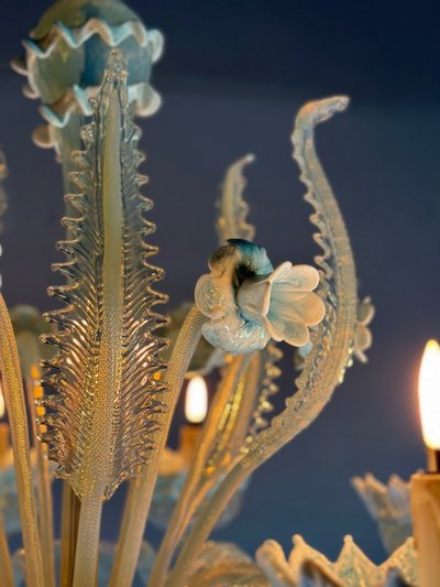 Venetian Chandelier In Murano Glass Two Shades Of Blue, Circa 1940, 8 Light Arms