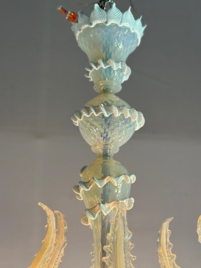 Venetian Chandelier In Murano Glass Two Shades Of Blue, Circa 1940, 8 Light Arms