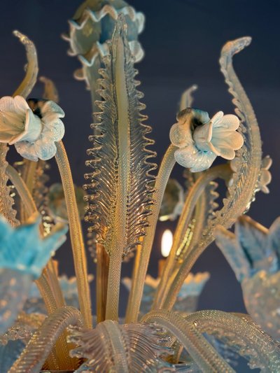 Venetian Chandelier In Murano Glass Two Shades Of Blue, Circa 1940, 8 Light Arms