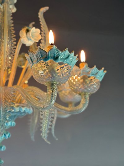 Venetian Chandelier In Murano Glass Two Shades Of Blue, Circa 1940, 8 Light Arms