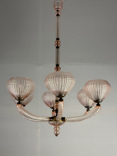 Venetian Pink Murano Glass Chandelier Circa 1930