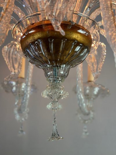 Lampadario in vetro di Murano incolore a 8 bracci, 1890 ca.