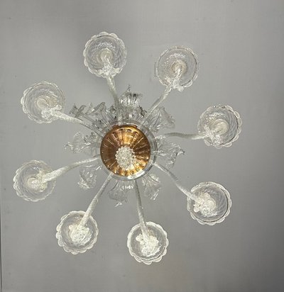 Lampadario in vetro di Murano incolore a 8 bracci, 1890 ca.