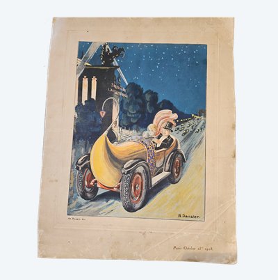 Menu designed by Robert DANSLER, "pseudo DAN BOB" in 1928 for FIRESTONE at the auto show -