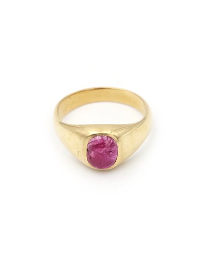 Heavy solid gold ruby cabochon band ring in 18k, Retro ruby ring, man ring, gold band 