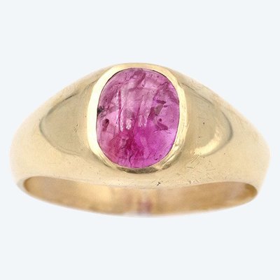Heavy solid gold ruby cabochon band ring in 18k, Retro ruby ring, man ring, gold band 