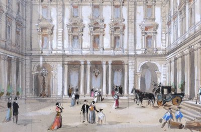 Hubert CLERGET, Veduta animata di fronte all'Hotel Continental a Parigi