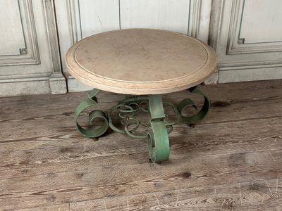 Table Basse En Fer Forgé Et Marbre Beige Vers 1930