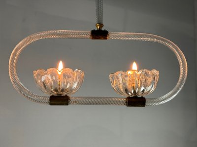 Lustre Vénitien En Verre De Murano Deux Points De Lumière Vers 1950