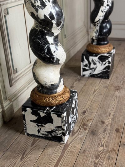 Pair Of Large Antique Marble Twisted Columns, 19th Century