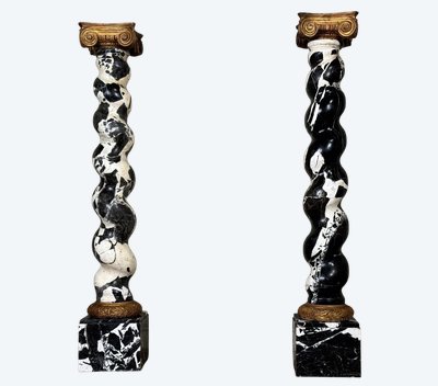 Pair Of Large Antique Marble Twisted Columns, 19th Century