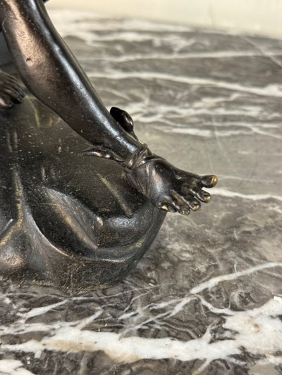 Hermès Au Repos, bronzo patina nera, qualità molto raffinata, inseguimento 19° secolo
