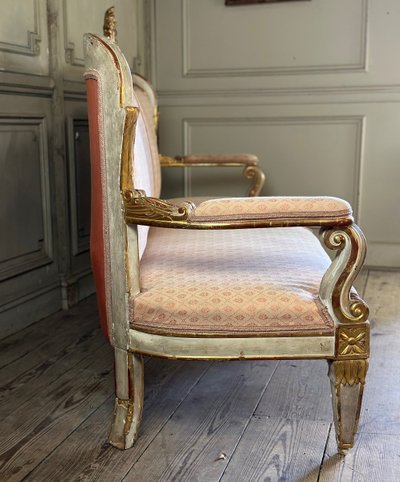 Baroque Style Bench in Gilded and Painted Wood, Italy, 19th Century