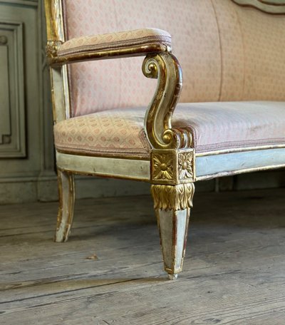 Baroque Style Bench in Gilded and Painted Wood, Italy, 19th Century