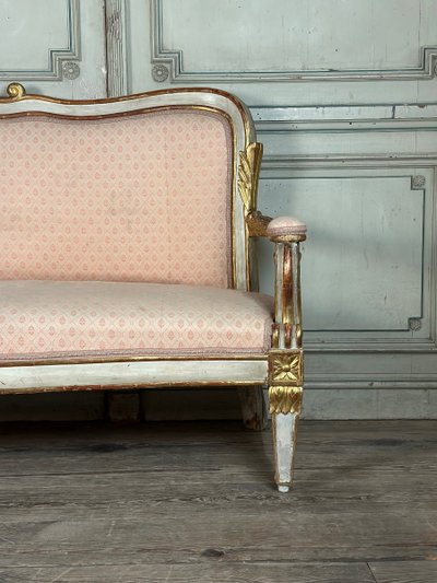 Baroque Style Bench in Gilded and Painted Wood, Italy, 19th Century