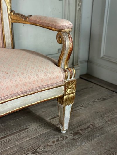 Baroque Style Bench in Gilded and Painted Wood, Italy, 19th Century