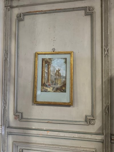 Watercolor on Orchard Paper, Animated Ruins with Equestrian Statue, 18th Century