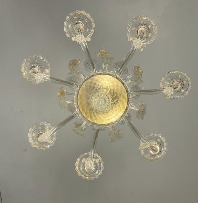 Venetian Chandelier in Gilded Murano Glass, 6 Light Arms Circa 1940