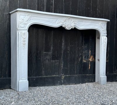 Louis XV Style Grey White Carrara Marble Mantel Circa 1980
