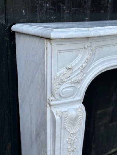 Louis XV Style Grey White Carrara Marble Mantel Circa 1980