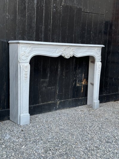 Louis XV Style Grey White Carrara Marble Mantel Circa 1980
