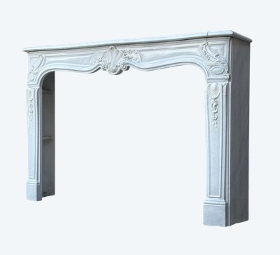 Louis XV Style Grey White Carrara Marble Mantel Circa 1980
