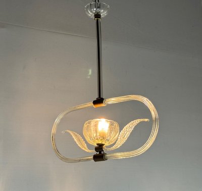 Venetian Colorless Murano Glass Chandelier Circa 1950