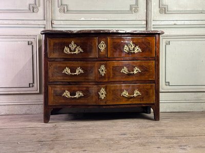 Commode Louis XV En Placage Et Bronzes Dorés, Marbre De Rance, XVIIIème Siècle