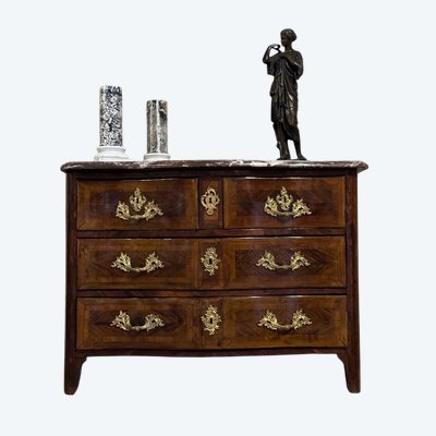 Commode Louis XV En Placage Et Bronzes Dorés, Marbre De Rance, XVIIIème Siècle
