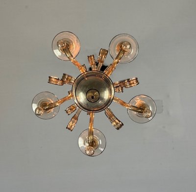 Venetian Chandelier in Golden Murano Glass with Black Trim, Circa 1950